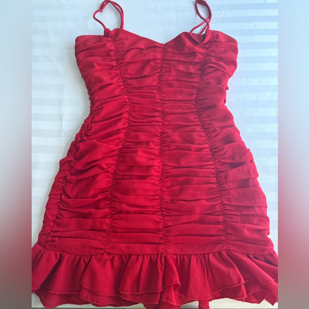 Lucy in the Sky Red Ruched Strapless Bodycon Dress